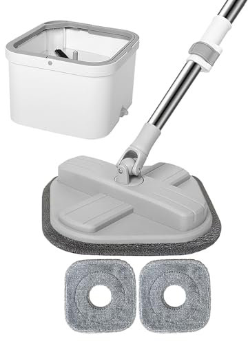 Trapeador giratorio de 360° con cubo, cabezal cuadrado de limpieza ajustable, agua limpia y sucia, fregona giratoria y cubo con juego de escurridor para limpieza de suelos
