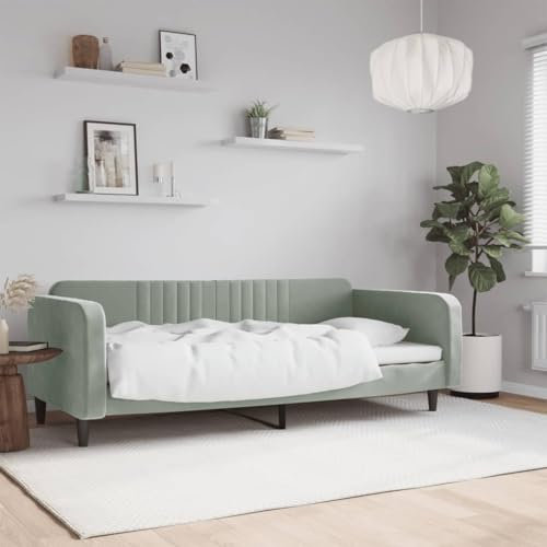 Homgoday Tagesbett Couchbett Einzelbett Schlafsofas Bettsofa Loungesofa Polstersofa Sitzersofa Sofa Couch Gästebett Jugendbett für Wohnzimmer Gästezimmer Hellgrau 90x190 cm Samt