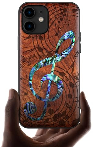 Carveit Étui pour iPhone 11 Coque [Gravure en Bois et Incrustation de Coquille] Cover Compatible avec Apple 11 Luxe et Case Etui Bois (Rosé-Note Musicale)