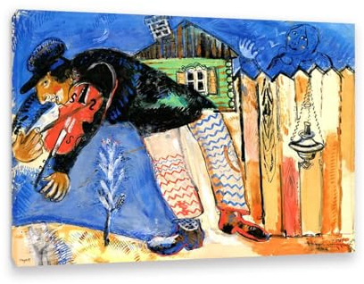 MOBYAT Moderne Giclée-Leinwanddrucke, berühmte Ölgemälde,Der Geiger,Bilder auf Leinwand Wandkunst,Heimdekoration50x70cm(20x28in) Innenrahmen