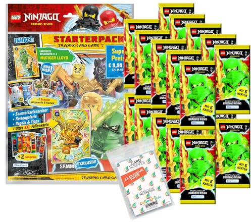 Bundle mit Lego Ninjago Serie 9 Trading Cards - 1 Starter + 20 Booster + Exklusive Collect-it Hüllen