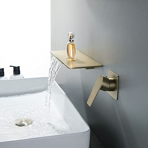 Wandmontierte Badarmaturen, schmaler Warm- und Kalt-Wasserfall-Wasserhahn, G1/2 Edelstahl-Waschtischarmaturen für Badezimmer, gebürstetes Gold Star of Light