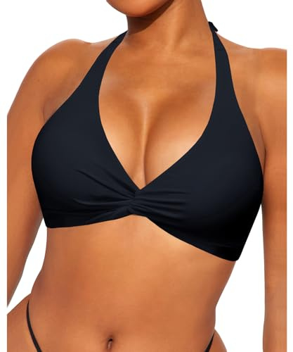 Coloquin Women Push Up Bikini Top Halter Triangle Bikini Swimming Tops Padded Swimwear