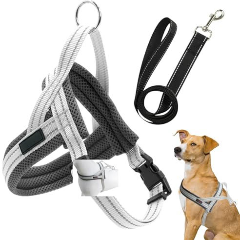DKDDSSS No-Pull Hundegeschirr, Anti-Zieh, Reflektierend, Verstellbar, Weich Gepolstert, Mit 1,5 M Leine