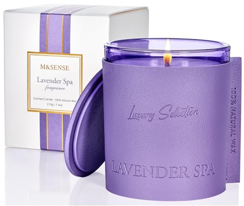 M&Sense Duftkerzen im Glas，LavenderSpa，naturliches Wachs， 50 Std. Brenndauer, Geschenk Kerze und Heimdekoration fuer Frauen