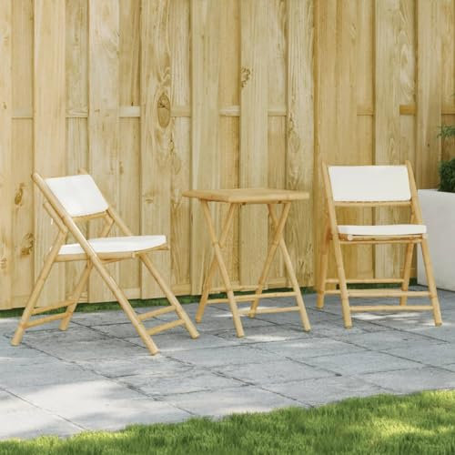 ZEYUAN 3-TLG. Bistro-Set Klappbar mit Cremeweißen Kissen Bambus, Gartenset Tisch Und Stühle, Balkon Möbel Für Kleinen Balkon, Terrassenmöbel, Balkonset, Balkonmöbel - 3208933
