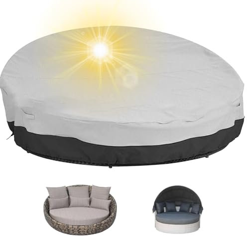 Sonneninsel Abdeckung Wasserdicht Rund, Abdeckhaubefür Sonneninsel Halbrund mit Aufbewahrungstasche,Schutzhülle für Sonnenliege Garten , Abdeckplane für Liegeinsel Rund (Size:228*83cm,Color:Grey)
