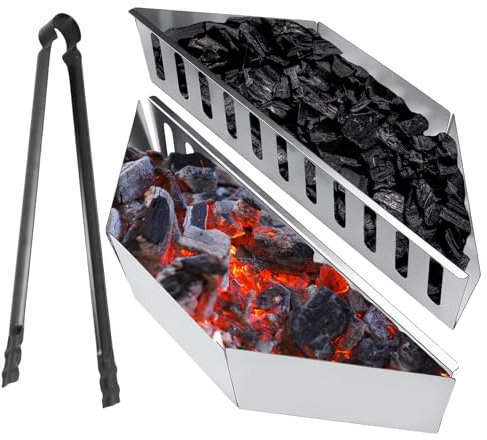 Cestini per Carbonella, 2 Piezas Cestino per Carbonella, Cestello per Carbonella, Cestino per Barbecue Con Design a Rete, Cestino in Carbonio Con Clip in Carbonio, Carbone per Griglie a Carbonella