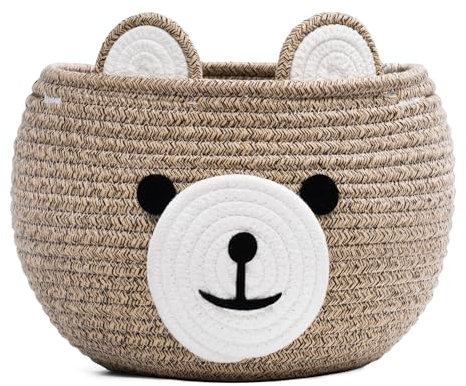 TIMEYARD Baby Basket for Nursery, Bear Gift Baskets for Kids, Baby Shower Basket with Handles, Small Cute Animal Baskets, 26.6 x 21.6 cm, Light Brown