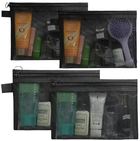 NJCXOLA 4pcs Petite Trousse Maquillage,Paquet Pochette Tissu Zippée, Trousse a Maquillage Femme, Rangement Transparente, Trousse De Toilette Fille, Pochette Sac a Main Femme, Voyage Accessoires