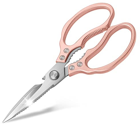CGBE Kitchen Scissors Heavy Duty, Dishwasher Safe Kitchen Scissors, Multi-Purpose Kitchen Shears for Food, Non Slip Stainless Steel Sharp Cooking Scissors (Rosegold)