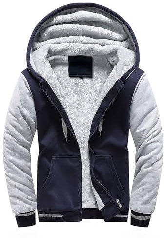 Warme Winterjacken für Herren mit Kapuze, Herren-Kapuzenpullover, durchgehender Reißverschluss, Sherpa-Fleece – Kontrastfarben, Winter-Thermo-Sweatshirts mit Kapuze, langärmelige Strickjacken,
