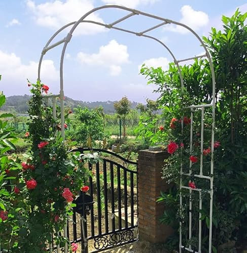 Arco de jardín de metal para pérgola, soporte para plantas trepadoras, resistente a la intemperie, patio al aire libre, color blanco, 210 cm x 240 cm