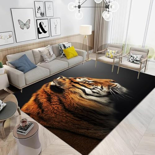 Bettvorleger 3D-Illusionsteppich Kleiner Teppich Wildtier-Tiger Teppich,Schlafzimmerteppich,Jungenteppiche Für Schlafzimmer,Wohnzimmerteppich 160 X 230 cm - Leicht Zu Reinigen-2929997321