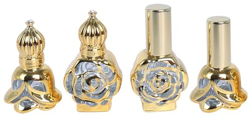 JasCherry 10ml 4 Botellas De Rodillo De Aceite Esencial Botellas De Vidrio Vintage Con Rodillo Botella De Aceite Esencial De Estilo Oriental Botella De Perfume Recargable Vacía Para Líquidos