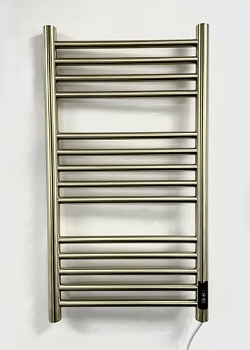 Manissa Siena Brushed Brass Stainless Steel Electric Heated Towel Rail 400mm W x 720mm H Energy Efficient Towel Radiator
