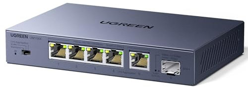 UGREEN Switch Ethernet 5 Porte 2.5G e 1 Porta 10G SFP+ Gestito Alloggiamento in Metallo Protezione dai Fulmini 4KV Compatibile con PC, NAS e Fotocamera