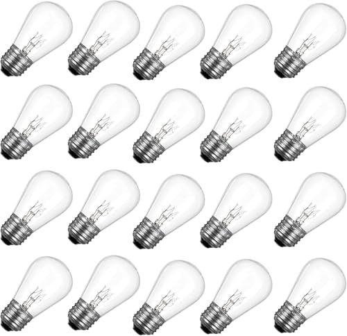 YOIOKQII S14 Replacement Bulbs, 120V 11W Clear Glass Light Bulbs fits E26 Medium Standard Base, S14 Incandescent Bulbs for Indoor Outdoor Patio Decor String Lights, Warm White. 20 Pack