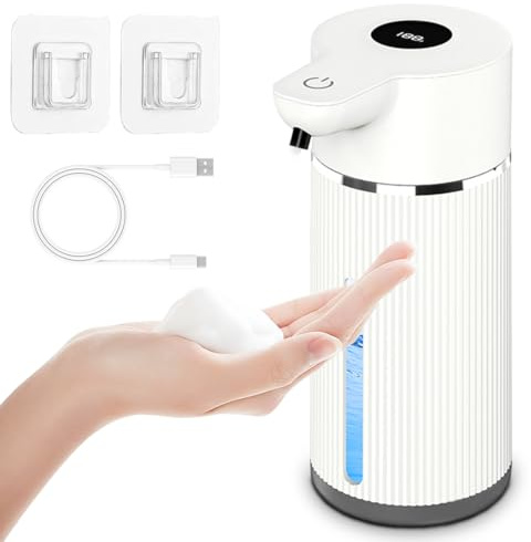 Automatisch Schaum Seifenspender, 420ml Elektrischer Seifenspender Automatischer mit Sensor, 4-Gang-Modus Einstellbares, IPX6 Wasserdicht, USB Wiederaufladbar Schaumseifenspender für Bad,Küche,Büro
