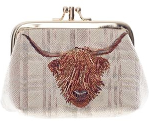 Signare Tapestry Cute Exquisite Double Pocket Kiss Lock Coin Purse for Women Design (Chinoiserie) - FRMP (Highland Cow)