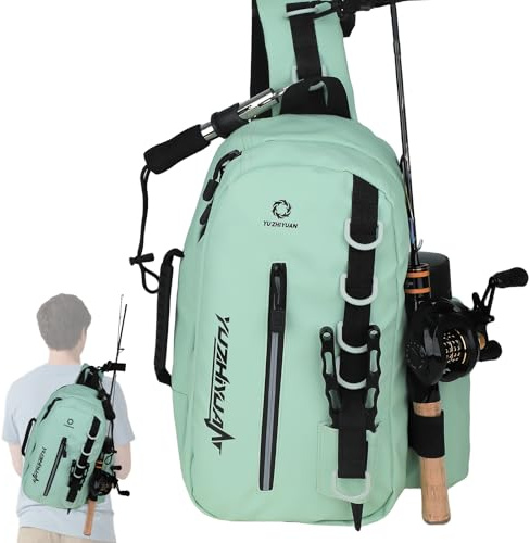yuzhiyuan Small Fishing Bag with Rod Strap,Upgrade Pu Surface,Fishing Sling Portable & Lightweight, Fish Small Tackle bag – Fits Tackle Boxes & Gear,Move Freely, Cast Smoothly - Fishing Gifts for Men
