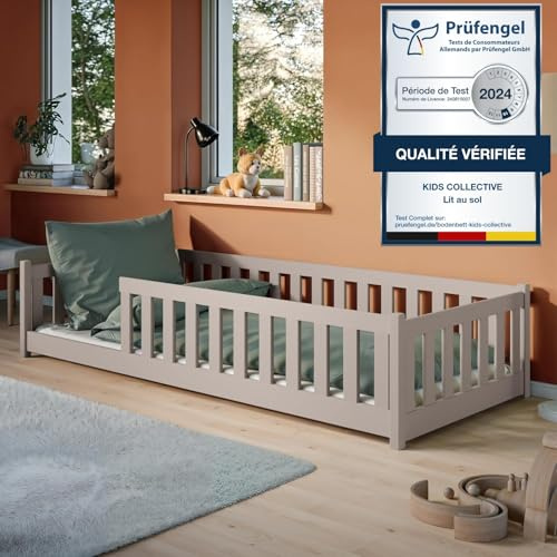 Kids Collective Kinderbett Bodenbett 90x200 cm mit Rausfallschutz & Lattenrost Montessori Bett Bed Gitterbett Kinder Jugendbett Einzelbett | Kaschmir weitere Größen 80x160 | 120x200 | 140x200 cm