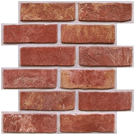 COMSTICKC 3D Red Brick Wall Panels Self Adhesive Wall Stickers, Small Size | 10 Pcs 12X12 Thin PVC Decorative Tiles Peel and Stick Fake Brick Wall Covering for Quick DIY Decor,Paintable