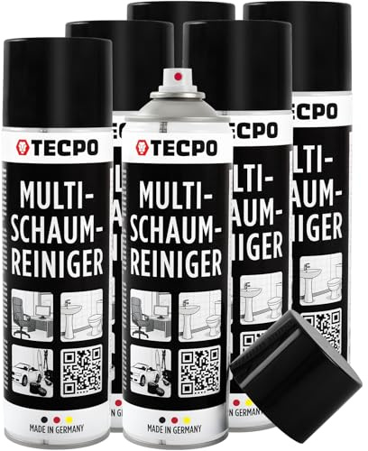 TECPO 6 detergenti multipli in schiuma, 500 ml, detergenti per interni, plastica, dischi, tappezzeria, vetro, metallo e detergente attivo