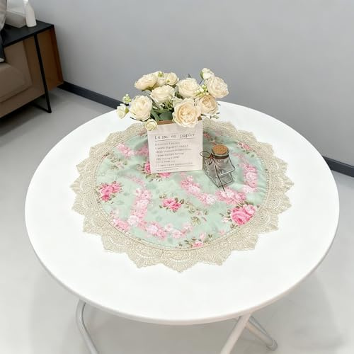 URROMA Runde Spitzendeckchen, hohler Druck, rosa und lila, bestickte Tischdekoration, Spitzen-Tischsets für Kommoden und Beistelltische, 60 x 60 cm