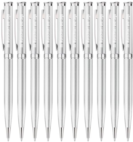 Gravurmaster 10 x Personalisiert Kugelschreiber Set mit Gravur von Logo/Text,Ideal Geschenk für Abschluss Rente Dank,Hochwertige Metall Drehkugelschreiber für Elternteil Kollegen Lehrer Studenten