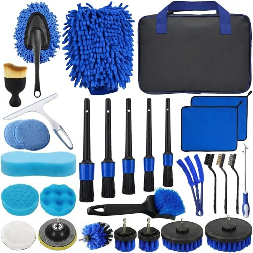 Cnwinu 30 Piece Car Cleaning Kit,Car Cleaning Products Interior & Exterior with Bag,Car Washing Kit with Wheel Brush and Clean Towels,Car Detailing Kit for Car Owners and Enthusiasts