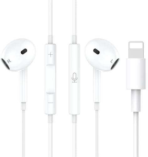 iPhone Headphone with Cable,MFi Certified,In-Ear Headphones with Volume Control and Microphone,HiFi-Audio Stereo Noise Isolating Earbuds Compatible with iPhone 14/13/12/Mini/SE/11/XS Max/X/XR/8/7