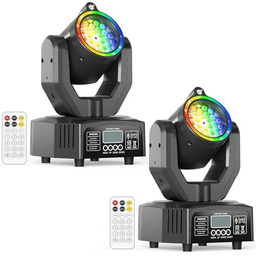 Lot de 2 Mini Lyre LED Tête Mobile Lampe de Scène avec Télécommande 30W, RGB Jeux de Lumiere Gobo DJ Effets Lumineux avec ouverture Stroboscope DMX512 pour Fêtes Bars KTV Mariages