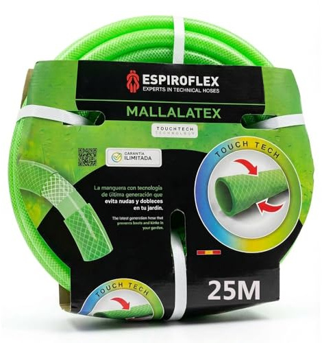 ESPIROFLEX Manguera de Jardín 25 Metros de PVC Plastificado 3/4 para Riegos Domésticos y Uso Alimentario | Manguera de Agua Elástica y Flexible Reforzada con Malla de Poliéster | Modelo Mallalatex