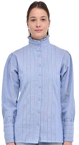 Cotton Lane Blue Chambray Cotton Victorian/Edwardian Vintage Reproduction Blouse
