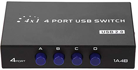 ASHATA 2/4 Port USB 2.0 Sharing Switch, USB 2.0 Umschalter Schaltkasten Switch Box Hub,Manuelle Switch Umschaltbox Switcher Adapter Box für PC Computer Drucker Scanner Schwarz(4 Port)