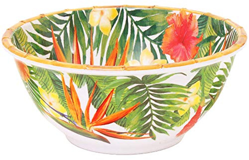 Les Jardins de la Comtesse - Tiefe, große Salatschüssel - reines Melamin - 25 cm - Exotische Blumen - Rot/Grün - Schüssel : Kollektion MelARTmine - Unzerbrechliches Geschirr