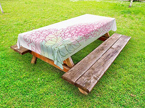 ABAKUHAUS Hortensia Nappe Extérieure, Grunge Peindre des Fleurs Art, Nappe de Table de Pique-Nique Lavable et Décorative, 145 cm x 210 cm, Vert pâle Rose