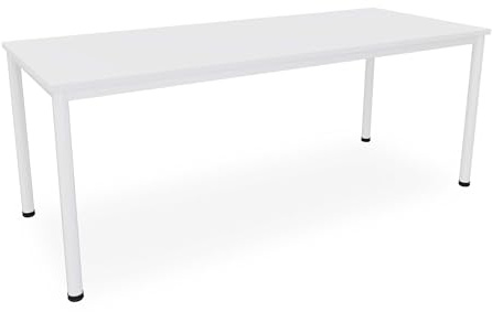 Dila GmbH Schreibtisch/Besprechungstisch in verschiedenen Größen und Farben weißes Metallgestell Konferenztisch (B: 200 cm x T: 80 cm, Weiß)
