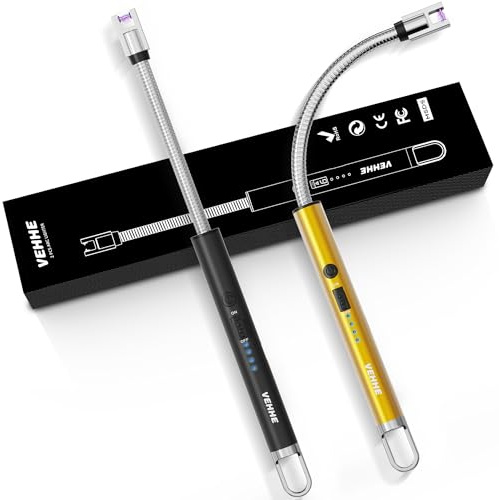 VEHHE 2er Set Lichtbogen Feuerzeug USB, Stabfeuerzeug Schwarz/Gold | 2er Set – Zuhause & Unterwegs | USB Aufladbar – Praktisch Wiederverwendbar | Lichtbogen – Ohne Offene Flamme