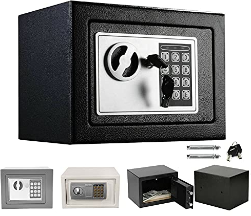 Tresor, Elektronischer Safe mit Zahlenschloss und 2×Notschlüssel, an der Wand montierbar, Doppelbolzen Verriegelung, kann wertvolle Objekte aufbewahren | 23x17x17cm, Grau