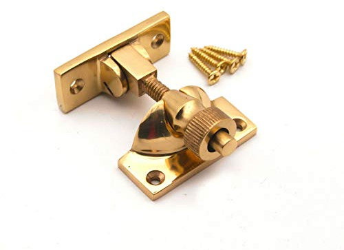 Infinity Decor Victorian Solid Brass Brighton Sash Window Fastener Lock Polished Brass Finish - Screw Down Latch Fastner for Wooden UPVC Frames