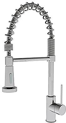Rubinetto Da Cucina In Acciaio Inox Spazzolato SS304 Miscelatore Alto Monocomando Con Molla A Spirale E Doccetta Estraibile Per Lavello Lavandino Lavabo Beccuccio Girevole 360° Design Moderno Guelph