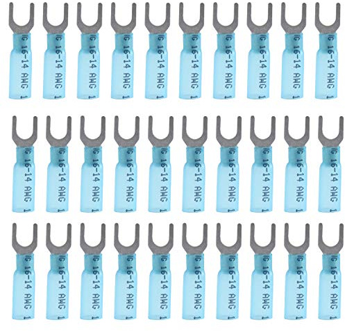 CEEYSEE 50x Gabelkabelschuhe 1.5-2.5 mm² Loch-Ø M5 Isoliert Schrumpfverbinder - Für Elektrische Crimpkabelschuhe Abzweigverbinder（Blau/DRFL)