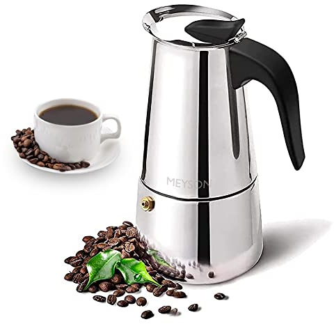Cafetera Italiana en acero inoxidable 10 tazas (500 ml) Cafetera Italiana inducción para espresso. Compatible con gas, vitrocerámica e inducción. Uso doméstico y oficina. Cafetera Moka (10 tazas)
