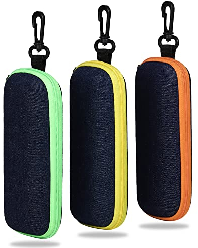 molshine 3-teiliges tragbares Denim-Brillenetui,Reise-Brillentasche mit Reißverschluss für Damen,Herren,Mädchen(Grün & Gelb & Orange )