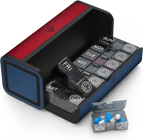 TALVOLC M Pill Organizer 2 Times a Day, Am Pm Twice Daily Pill Case, Detachable Large Travel Pill Box 7 Day, Weekly Pill Container for Vitamin Medicine Supplement Fish Oil (Red and Blue)