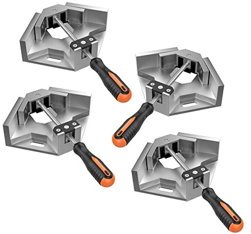 4x 90° Winkelspanner aus Aluminium | Winkelschraubstock schweissen für Holzarbeiten | Bilderrahmen Gehrungszwinge | rechtwinklige Klemme für Holz Metall | verstellbarer Eckschraubstock mit Handgriff