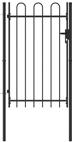 WIFESE Portail de Clôture Portillon Simple Porte avec Dessus 3 Arqué Acier 1x1,5 m Noir Style Elégant Portail de Jardin Barrière de Sécurité Portillon de Terrasse Porte de Jardin Patio