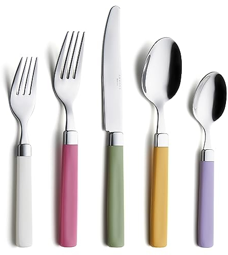 Ensemble de couverts en acier inoxydable ANNOVA - Poignées de couleur - Fourchettes à dîner, fourchettes à salade, couteaux de table, cuillères à soupe, cuillères à thé (mix, 20pieces)
